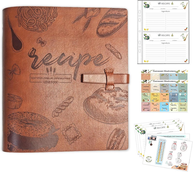 GoShambar Recipe Binder, Recipe Book Binder with Plastic Sleeves, Blank Recipe Card Book to Write in Your Own Recipes (4" x 6" Recipe Cards & Category Tab) (Light Brown) - Image 1